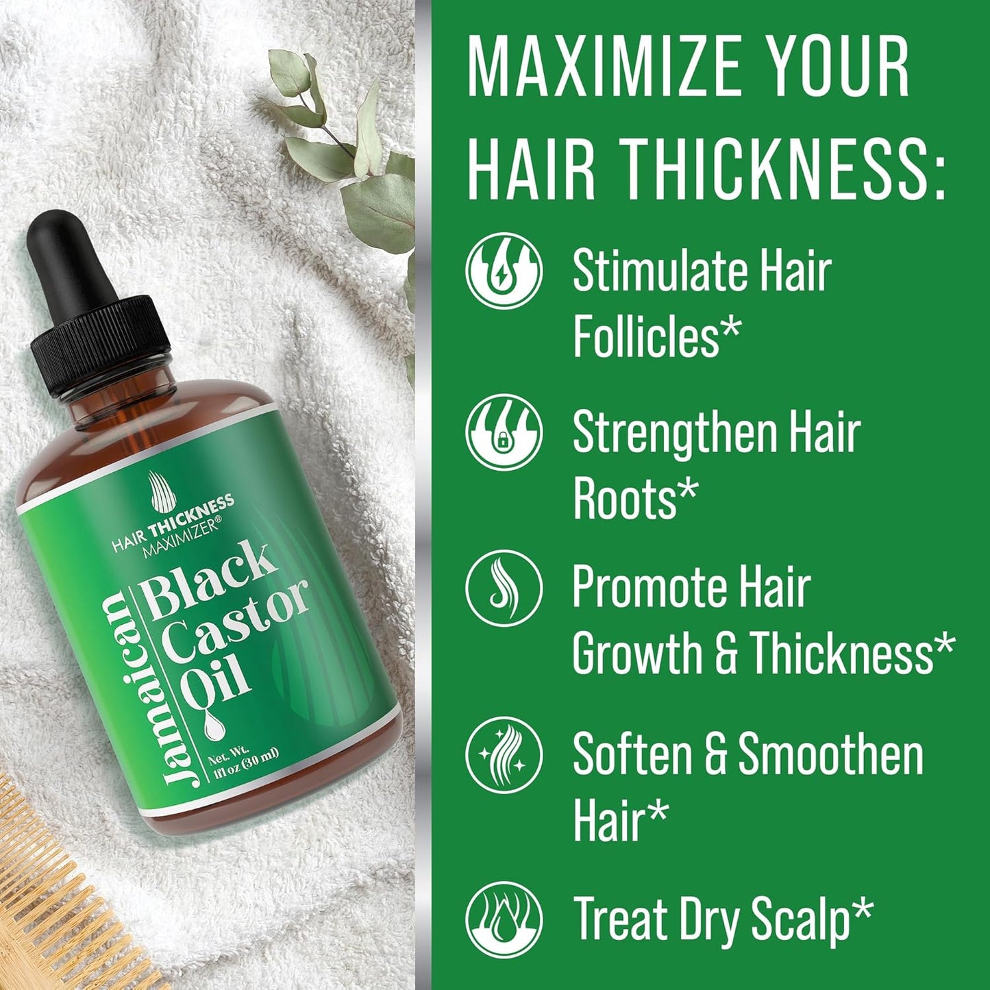 Jamaican Black Castor Oil for Hair Growth. Strengthens & Hydrates Thinning, Dry Hair for a Healthier-Looking Scalp. For Women & Men – Vegan & Unscented 1oz Serum