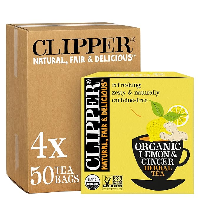 Clipper Tea Lemon & Ginger Teabags – Caffeine Free, USDA Organic, Great Hot or Iced – Aromatic, Natural, Fair & Delicious – 200 Tea Bags