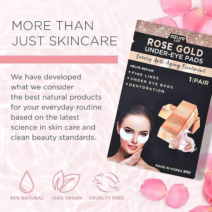AZURE Rose Gold Luxury Anti Aging Under Eye Pads - Lifting, Smoothing & Hydrating Eye Mask Patches - Reduces Fine Lines, Wrinkles, Dark Circles & Puffiness - Skin Care Made in Korea - 10 Pairs