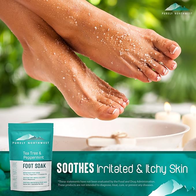 Natural Tea Tree Oil Foot Soak-Made in the USA for Ingrown Toenails, Athletes Foot Burning & Itching-Stubborn Foot Odor & Softens Callouses-Purely Northwest-2 LB