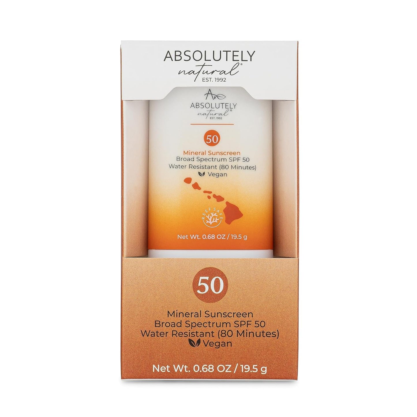 Absolutely Natural SPF 50 Mineral Sunscreen Stick with Rose Hips Oil, Cruelty Free and Reef Safe, Vegan Blend for Face and Body, Made in USA