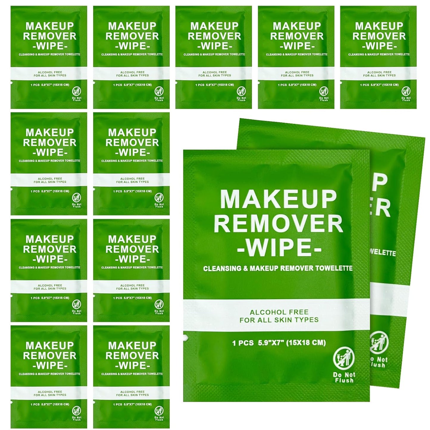 50 Count Makeup Remover Wipes Bulk Individually Wrapped, Travel Towelette Makeup Remover Individual Gentle Cleansing for Face Mascara Lipstick Remove Makeup