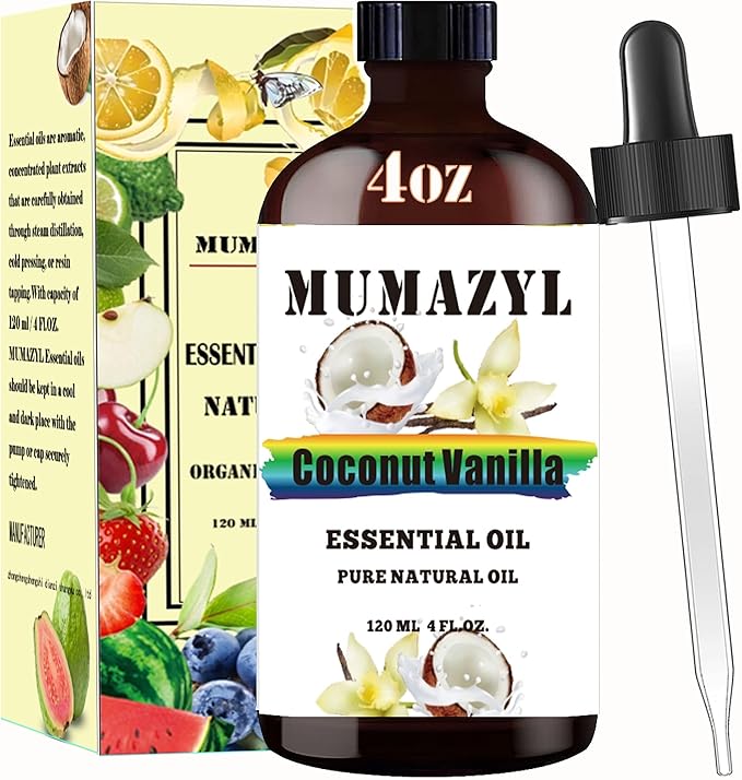 Coconut Vanilla Essential Oil, Coconut Vanilla Oil 4 Fl Oz 120ML for Diffuser Humidifier Yoga Cleaning DIY Candle Soap Making Essential Oils