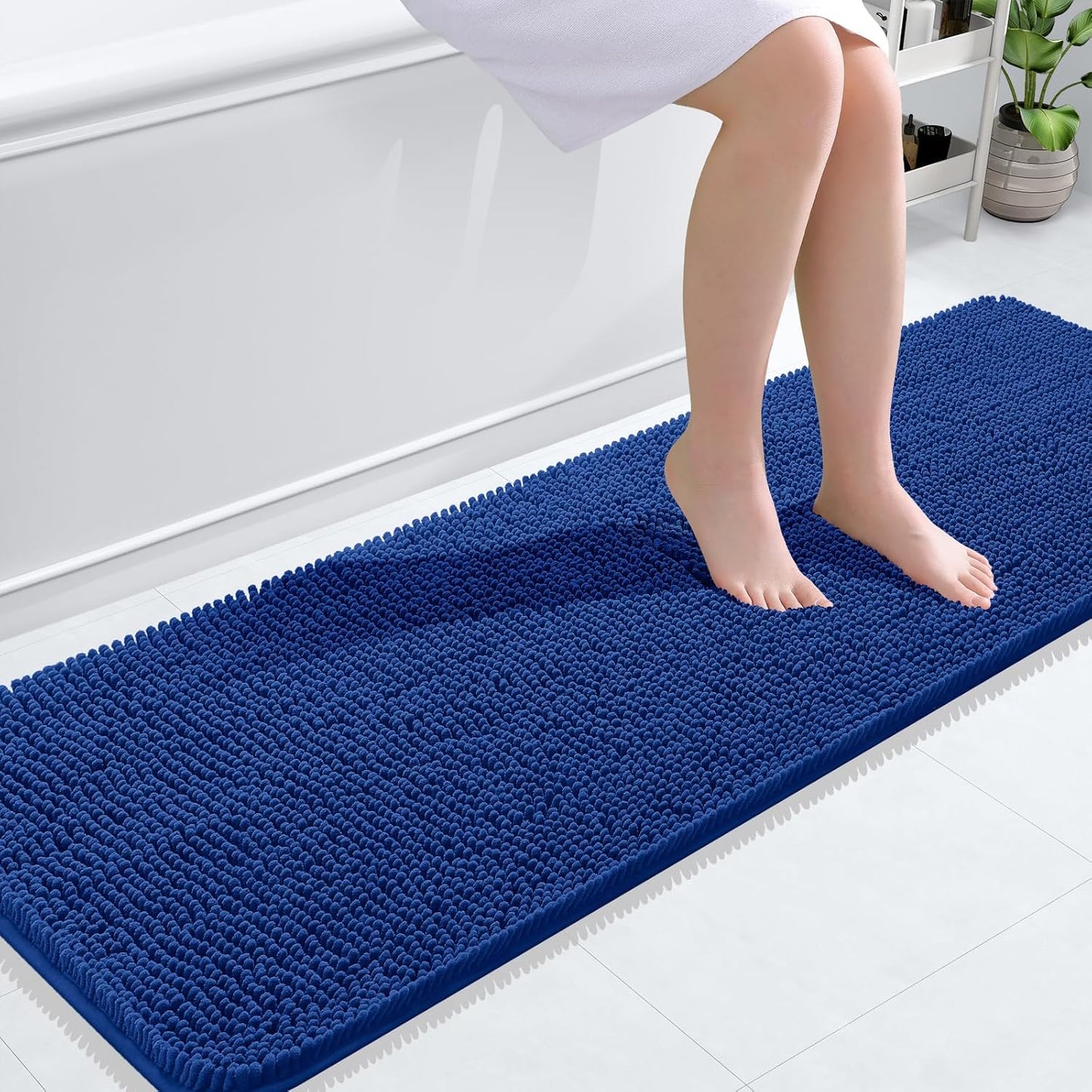 OLANLY Bathroom Rugs 59x20, Extra Soft Absorbent Chenille Bath Rugs, Rubber Backing Quick Dry, Machine Washable Bath Mats for Bathroom Floor, Tub and Shower, Home Decor Accessories, Royal Blue