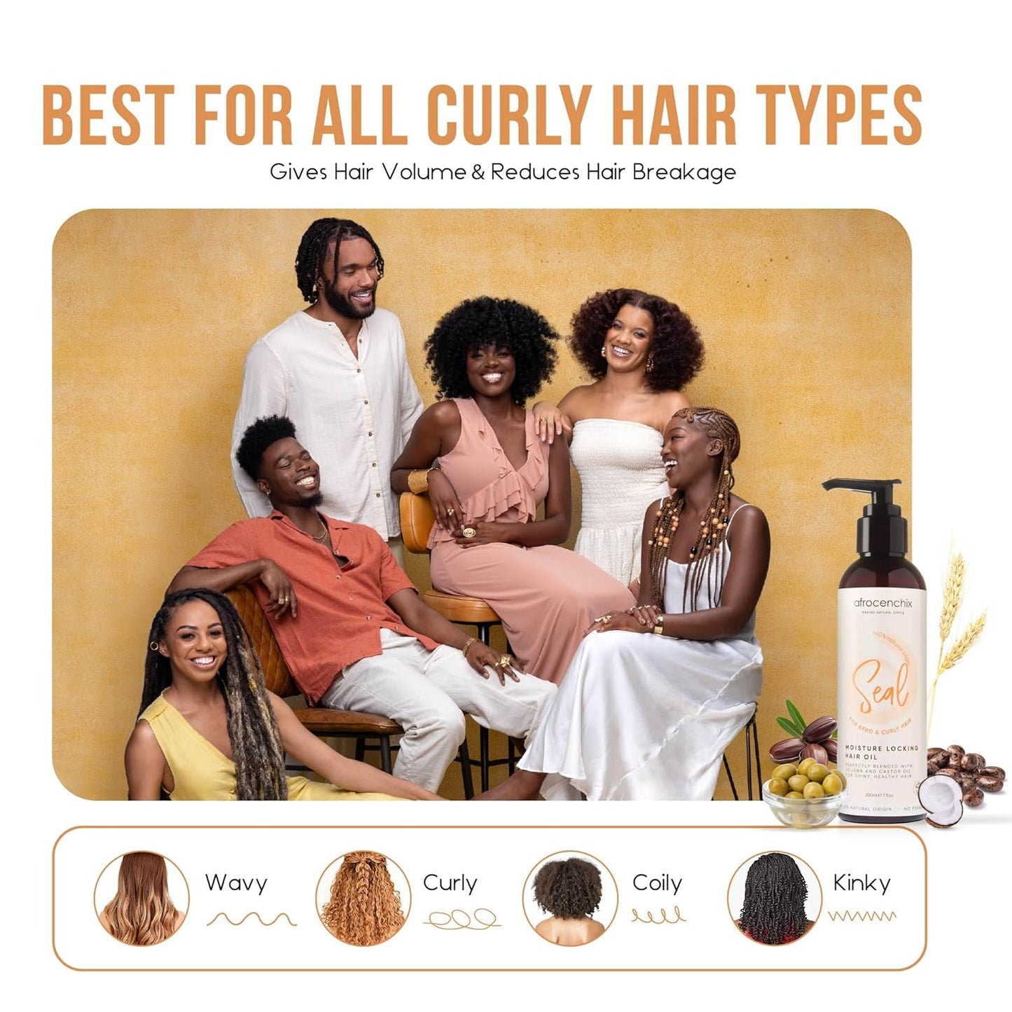 Afrocenchix Seal - Jojoba Oil for Afro and Curly Hair - Moisture Locking Pure and Natural Joba and Castor Oils for Shine, Growth, and Thicker Healthier Hair - Organic Vegan Formula - 200ml (7oz)