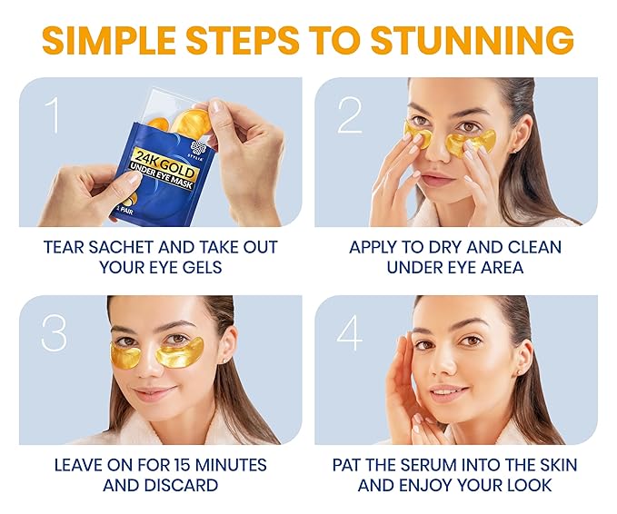 Stylia Under Eye Patches for Dark Circles and Puffy Eyes (15 Pairs) - 24k Gold Collagen Mask with Hyaluronic Acid, Eye Masks for Dark Circles and Puffiness, Gifts for Women, Valentines Day Gifts