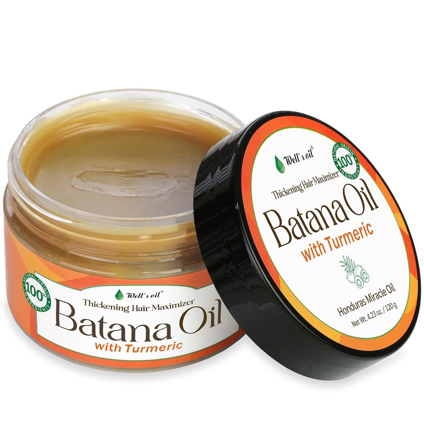 Well's Oil Pure Batana Oil with Turmeric Extract | 100% Natural & Unrefined | Cold-Pressed in Honduras | Nourishes & Conditions Hair | Suitable for All Hair Types (4.23 oz / 119 g)