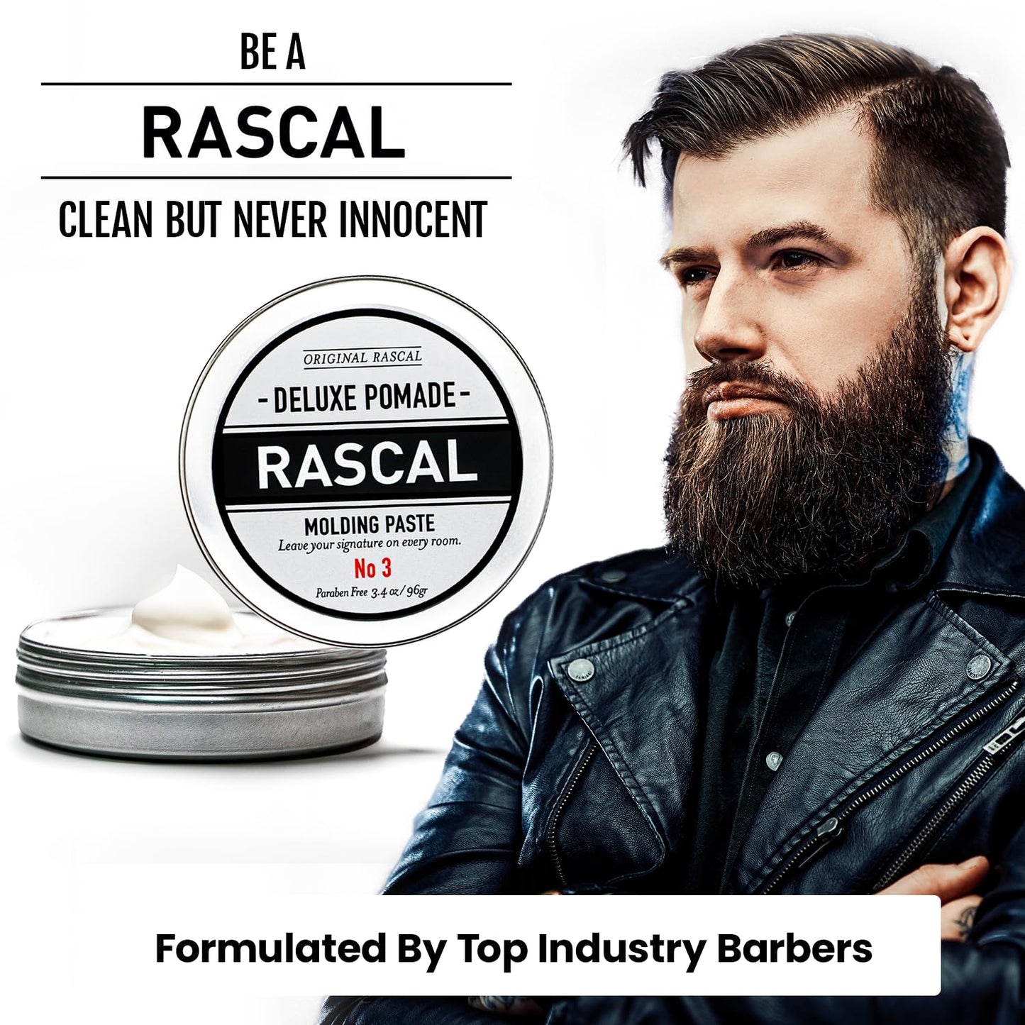 Original Rascal Deluxe Pomade for Men #3 - Matte Molding Hair Paste with Medium Hold & High Shine - Men's Styling Care Solution Product for All Hair Types - Natural Infused with Beeswax & Mineral Oil