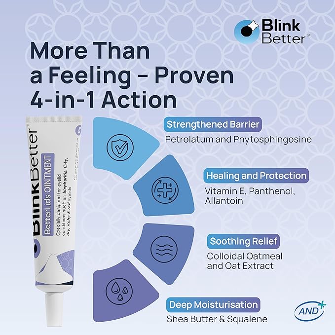 BetterLids Eyelid Ointment – Intense Oat Complex with Shea Butter & Panthenol - Hydrates, Nourishes & Soothes – Moisturizing Care for Dry, Itchy, Red, Sensitive, Flaky Skin Around the Eyes - 0.35 oz