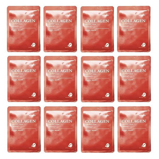 SKIN627 Bulk 12PK Face Masks Skincare, Korean Skincare, Facial Mask, Sheet Masks Korean (12PK Collagen with Peptide)