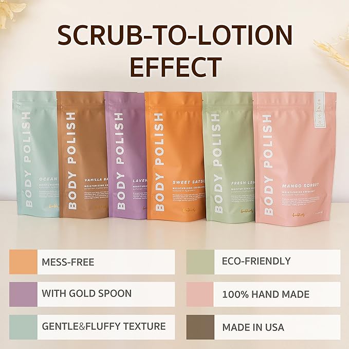 Body Polish, 8oz. - Ocean Mist Scented Body Scrub Exfoliator for Women, Exfoliating Sugar Scrub To Lotion Moisturizer, Gentle Exfoliant for Dry and Sensitive Skin, Handmade in USA