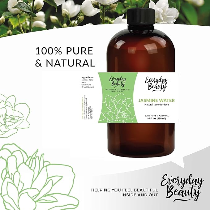 Jasmine Water Facial Toner - All Natural Hydrating Spray Mist for Face and Hair - 100% All Natural Jasmine Water Hydrosol 16oz with Fine Mist Cap
