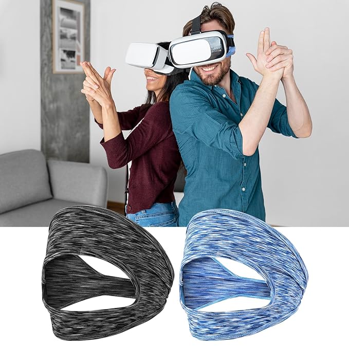 2Pcs VR Face Mask, Adjustable VR Sweat Band Breathable Eye Face Cover for Most VR Devices (Black/Blue)