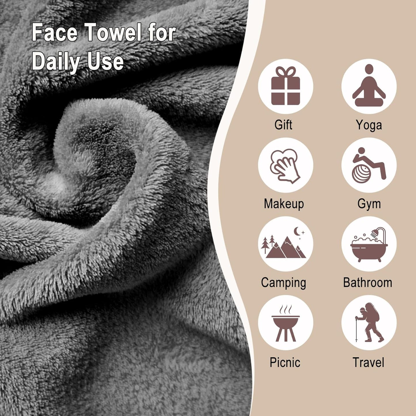 KODAMO Makeup Remover Cloth, 6 inch x 6 inch Reusable Makeup Remover Towels with Laundry Bag, Microfiber Makeup Removal Face Wash Cloths with Just Water, 12 Pack, Grey