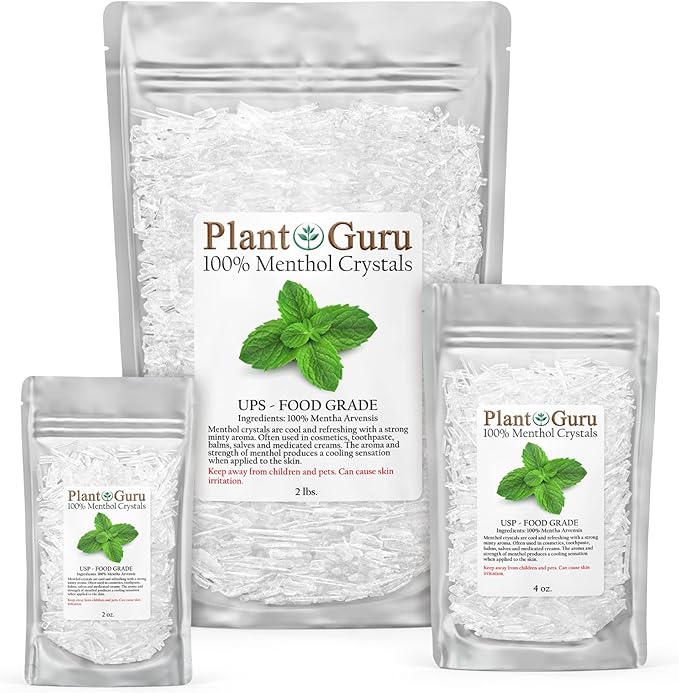Menthol Crystals 4 oz. Mentha Arvensis 100% Pure Natural USP Food Grade - Great for Cosmetics, Salves, Balms, Creams and Soap Making.