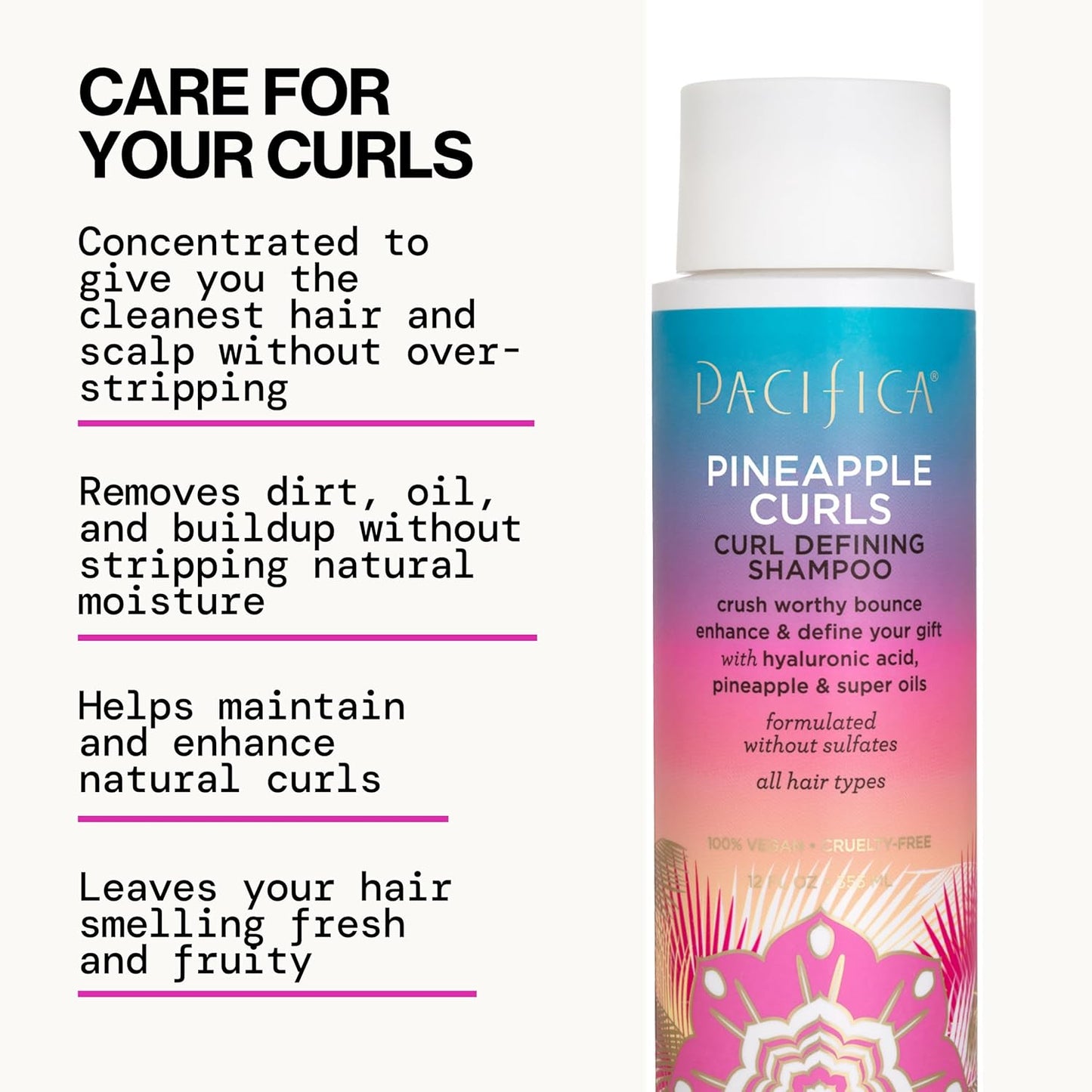 Pacifica Beauty 12.0 Fl Oz Pineapple Curls Curl Enhancing Shampoo - Hydrating & Frizz Control with Argan Oil & Hyaluronic Acid, Vegan + Cruelty Free