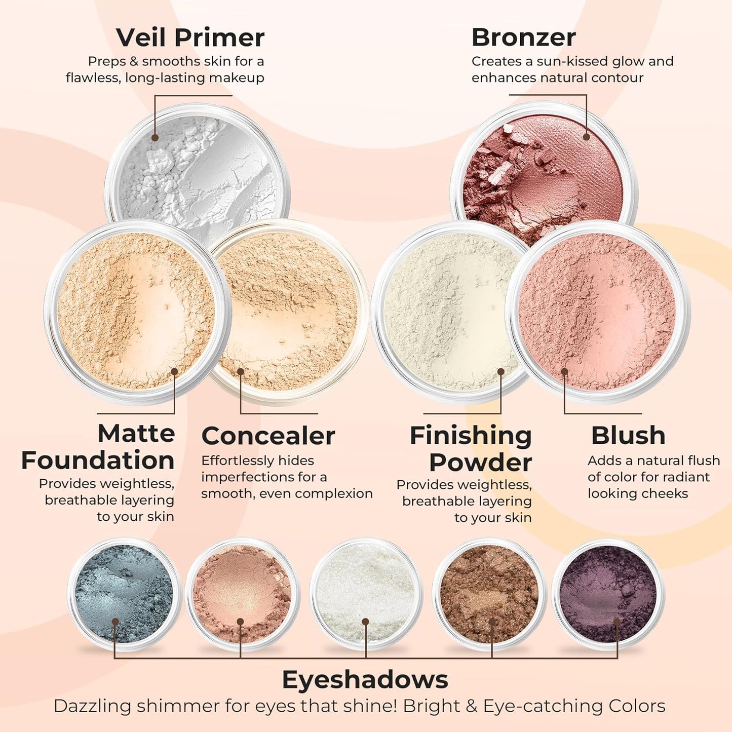 ULTIMATE KIT (FAIR 1) Full Size Mineral Makeup Set Matte Foundation Kit Bare Face Sheer Powder Cover