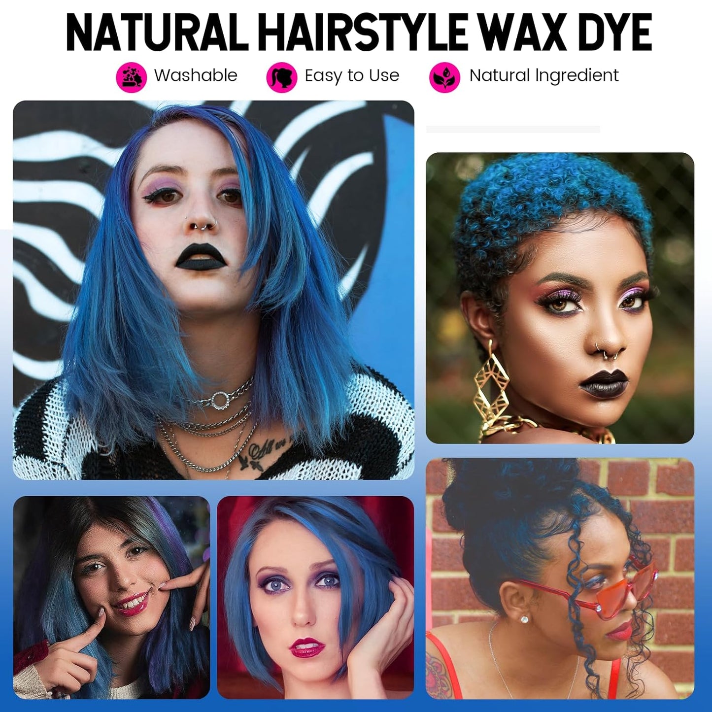 Blue Hair Color Wax Pomades 4.23 oz - Natural Hair Coloring Wax Material Disposable Hair Styling Clays Ash for Cosplay, Party (Blue)