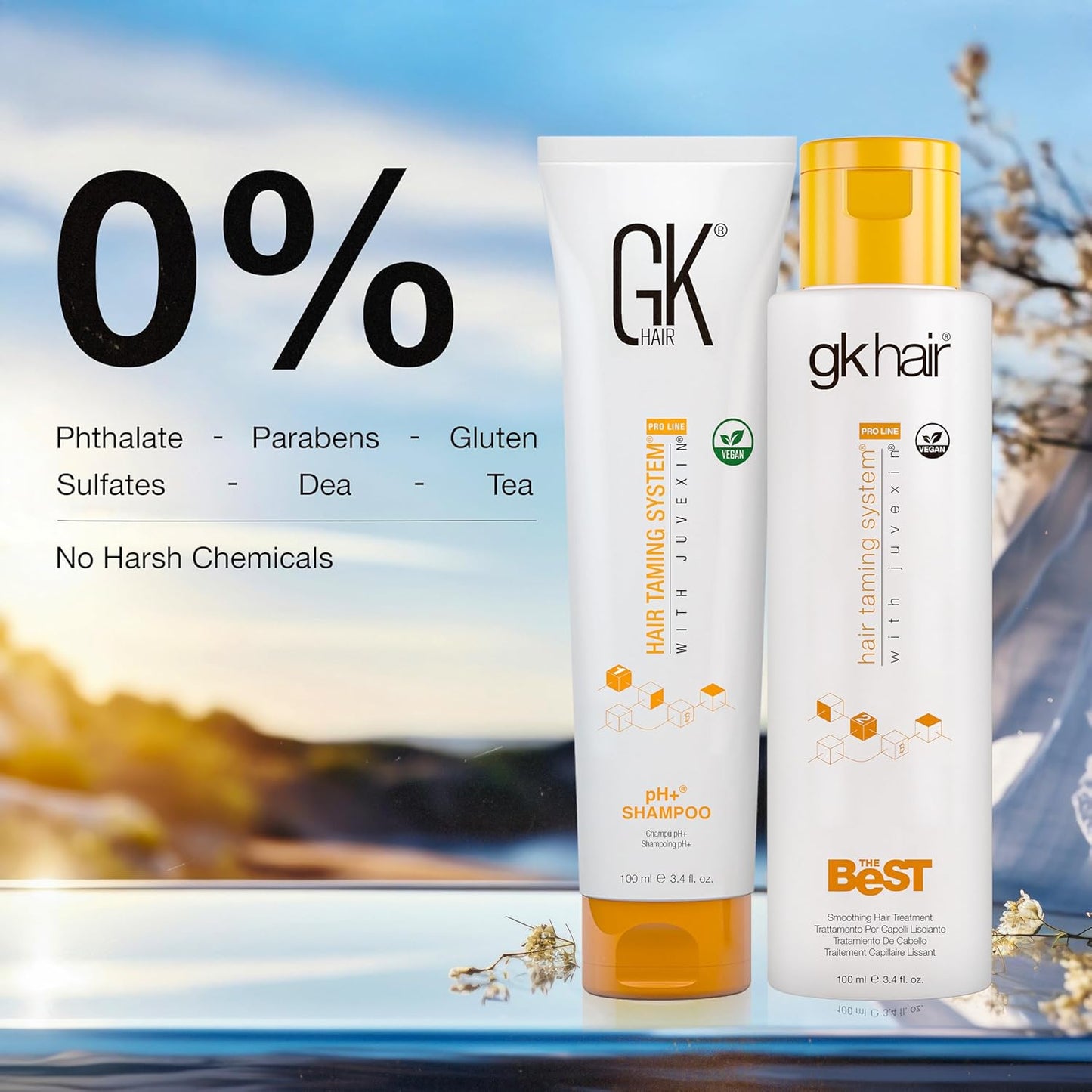 GK HAIR Global Keratin Professional Brazilian Keratin Hair Treatment Kit (100ml/3.4 Fl. Oz.) With PH shampoo- The Best Smoothing & Strengthening to make Hair Healthy - Formaldehyde free, Sulfate-free