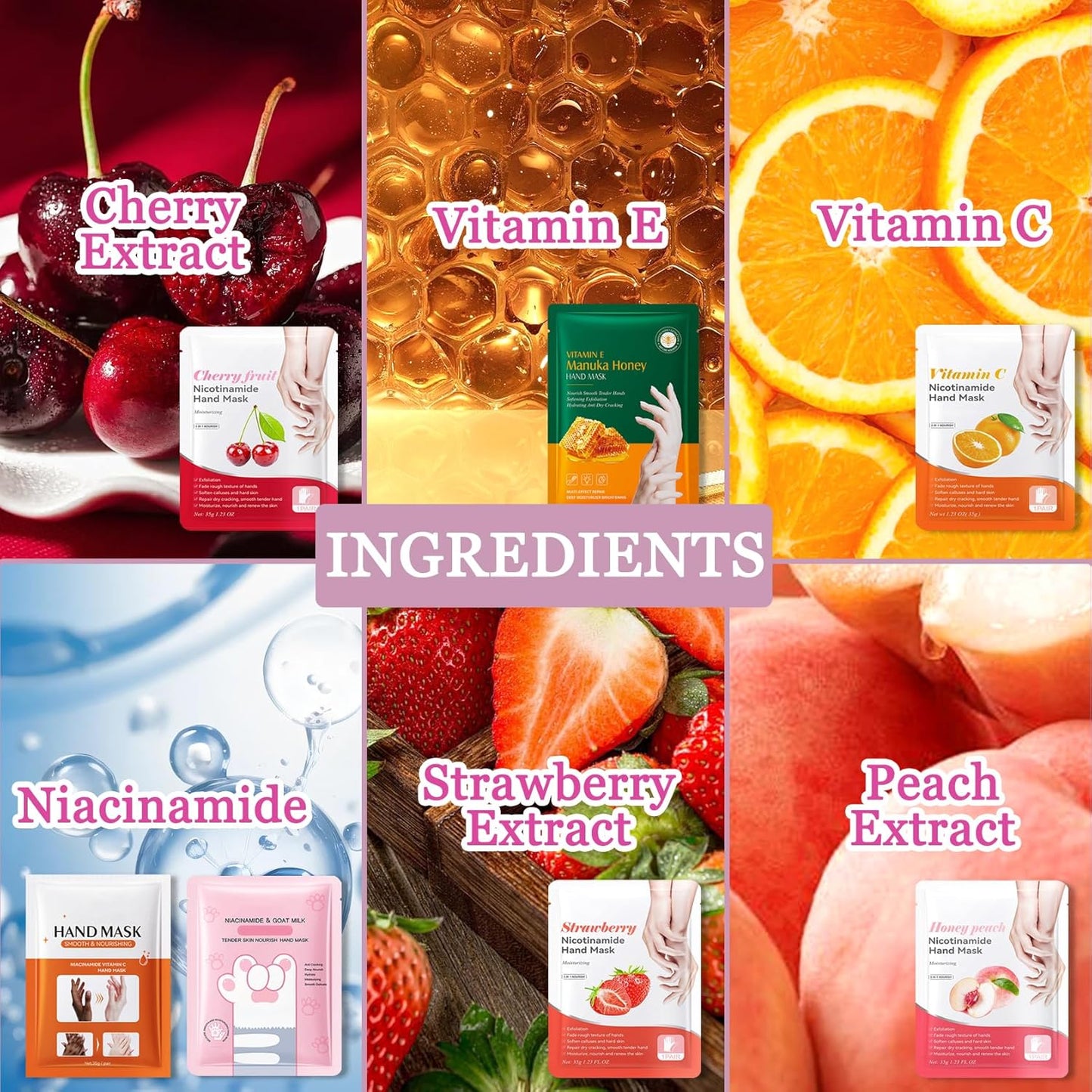 Hydrating Hand Masks, 6PCS Hand Mask Moisturizing Gloves for Men Women, Smooth Long Lasting Soft Exfoliating Hand Peeling Spa Mask Moisturizer Beauty Gift Set for Dry Cracked Rough Dull Hands（F)