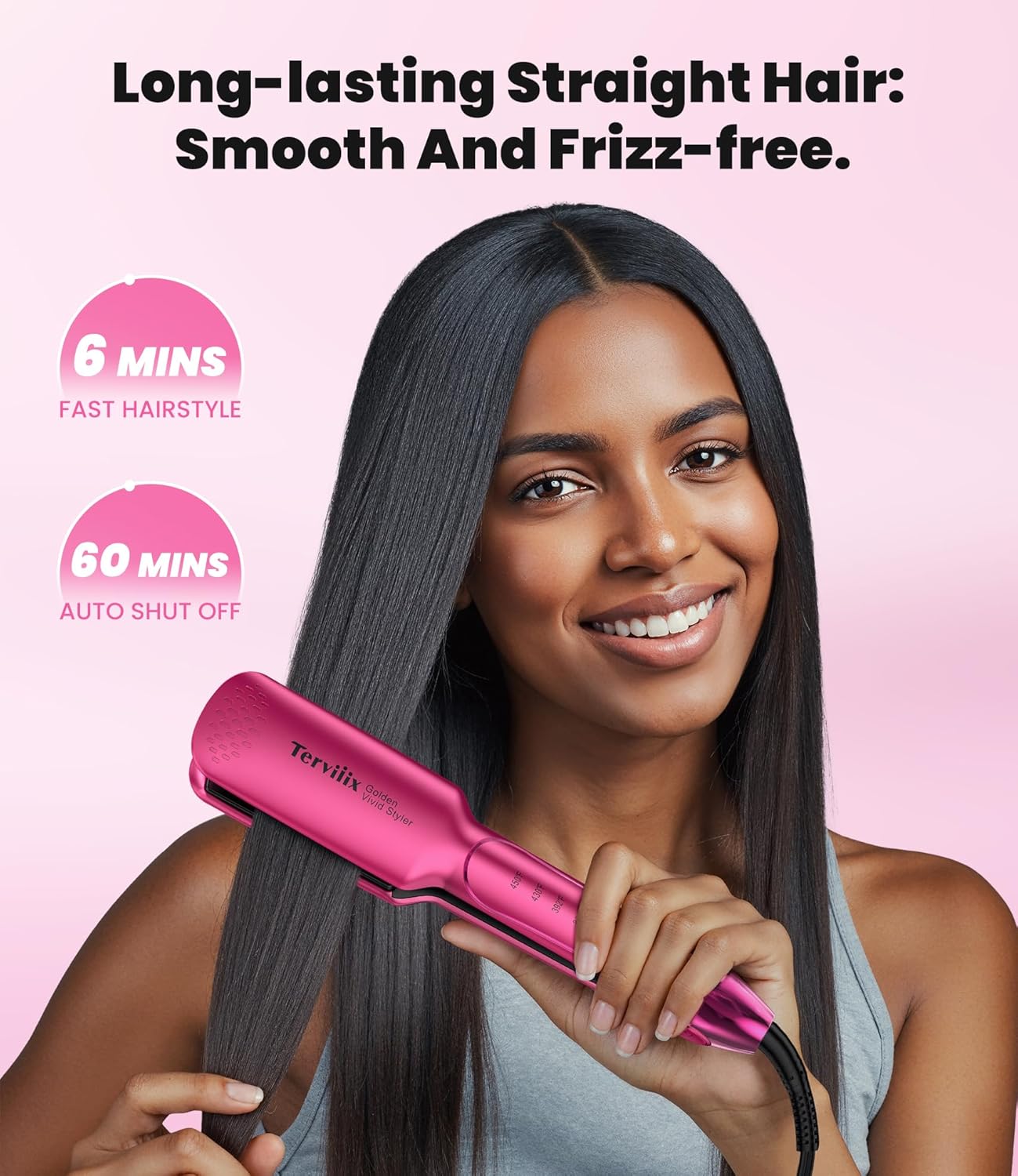 Terviiix Flat Iron Hair Straightener, 1-3/4 Inch Wide Plate, Ceramic & Tourmaline for Smooth, Salon-Grade One-Swipe Results | Gently Straightens Thick, Curly, Black & Natural Hair, Professional Heat