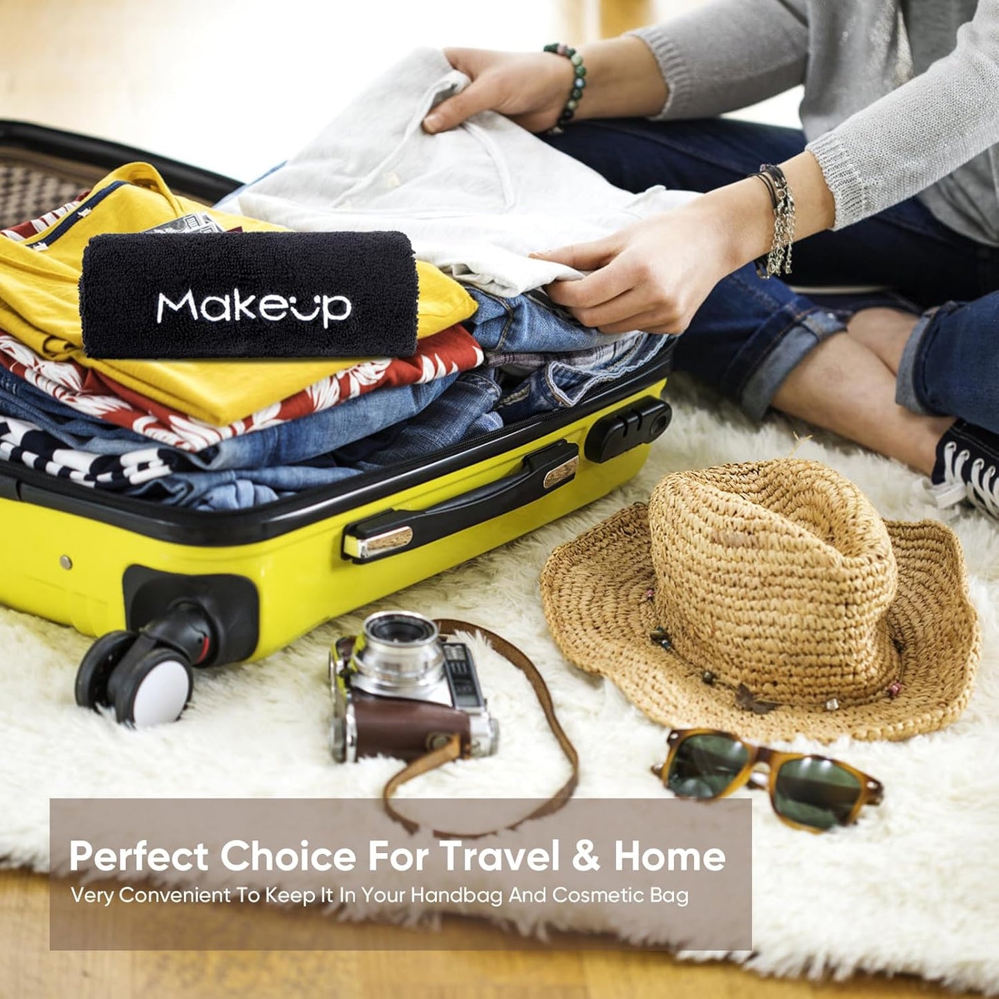 HOMEXCEL Makeup Remover Cloth 6 Pack,Premium Washable Soft 13x13 Inch Facial Cleansing Makeup Towels,Quick Dry Microfiber Face Towels Washcloths for All Skin Types,Black