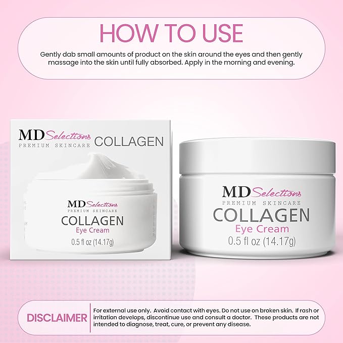 Collagen Eye Cream with Hyaluronic Acid, Under Eye Cream for Puffiness, Under Eye Bags, Hydrating Under Eye Cream, Eye Skin Care, 0.5+0.5 Fl Oz (Pack of 2)