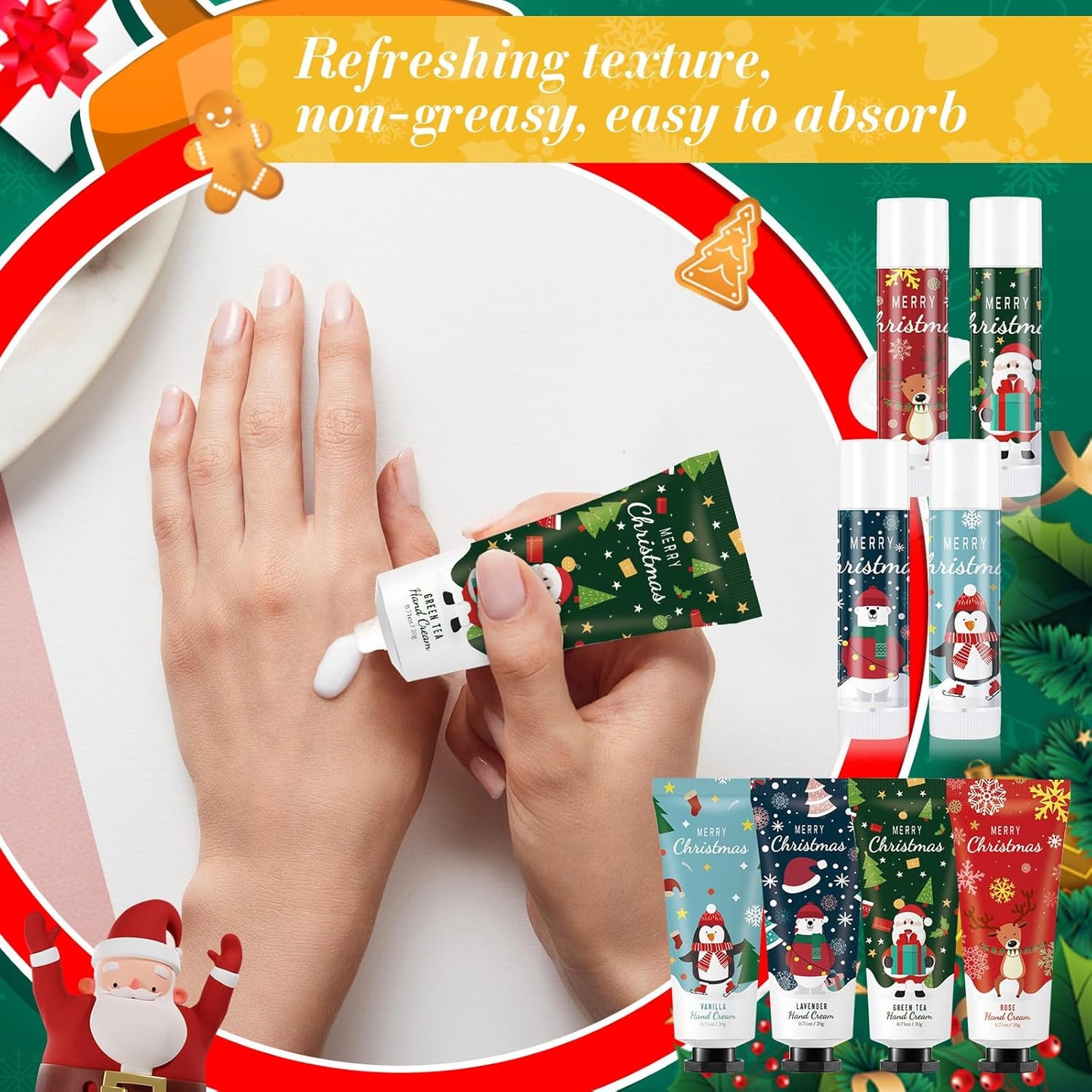 36 Set Christmas Hand Cream Gift Set, Including Moisturizing Christmas Hand Lotion, Xmas Lip Balm, Gauze Bags, Thank You Cards Natural Fragrant Xmas Hand Cream with Lip Balm Christmas Gifts