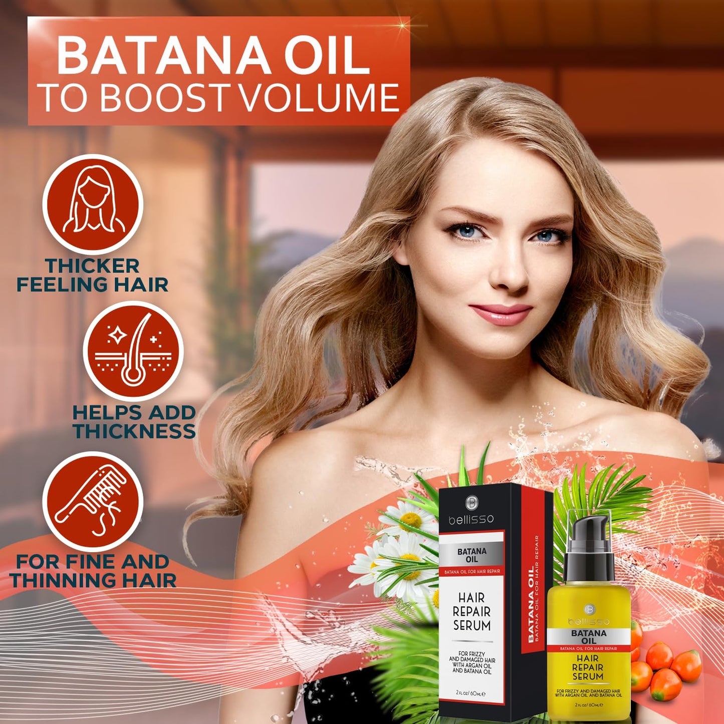 Batana Oil Hair Serum - Repair Thinning, Dry, Damaged, Fine and Split Ends - Thickening, Lightweight Formula - Anti Frizz and Heat Protection Control Products for Men and Women - Curly and Frizzy Mix