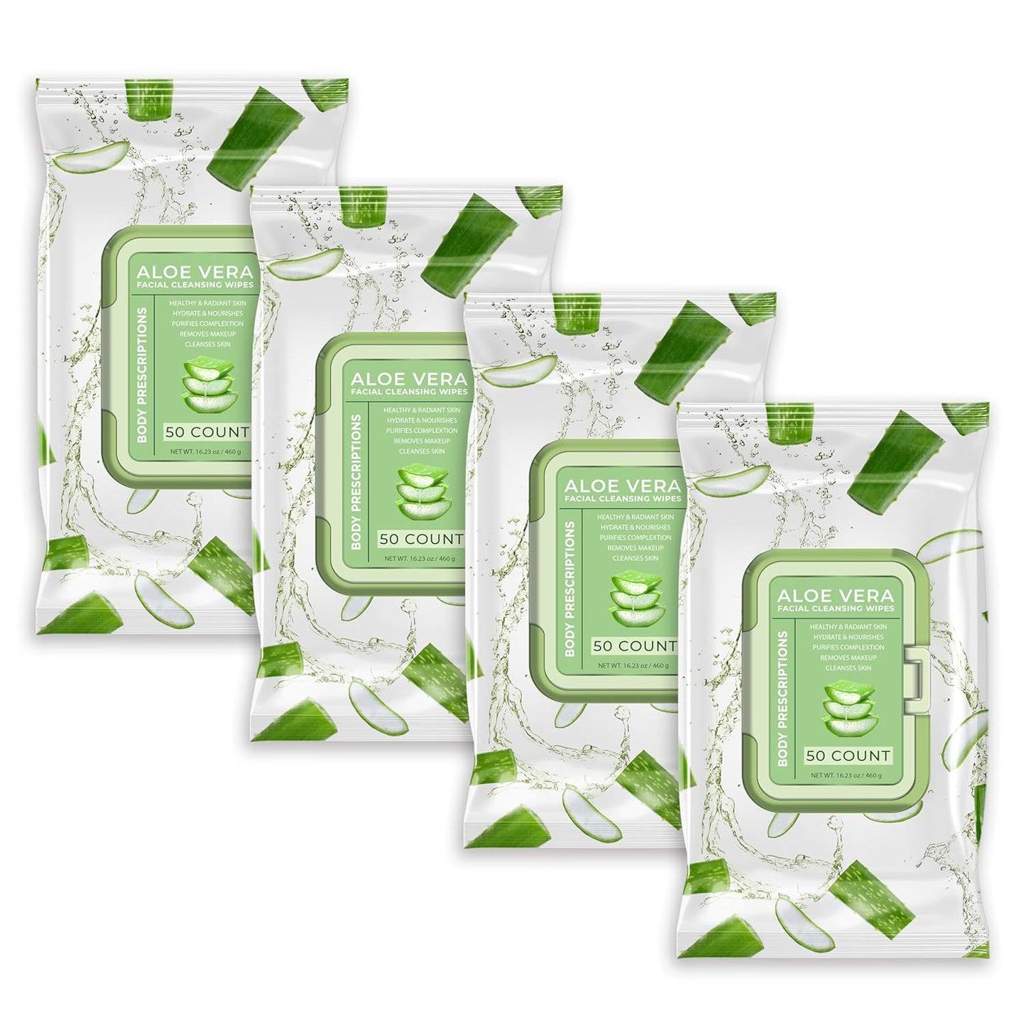Body Prescription Makeup Cleansing Wipes - Gentle and Effective Face Wipes, 50 Count (Pack of 4), Aloe Vera