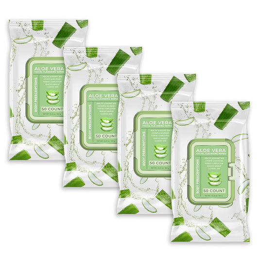 Body Prescription Makeup Cleansing Wipes - Gentle and Effective Face Wipes, 50 Count (Pack of 4), Aloe Vera