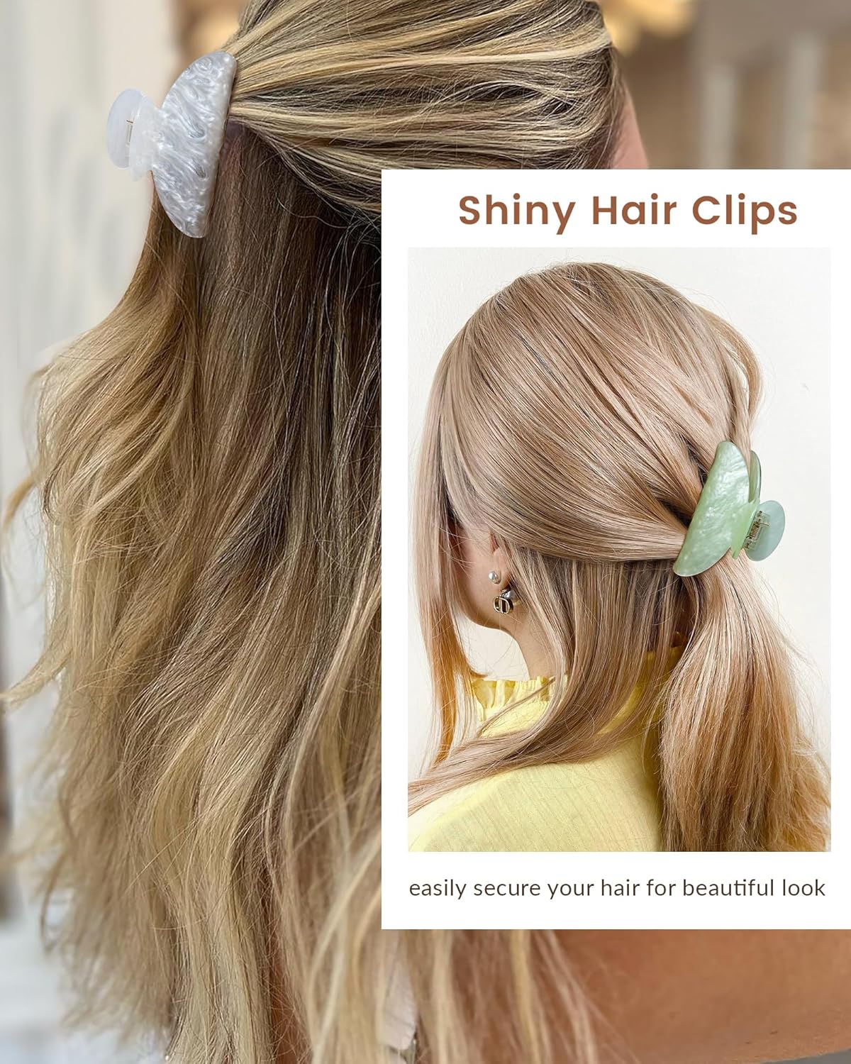 ACECHA 4 Pack Acrylic Hair Claw Clips for Women, 3.1" Shiny Nonslip Hair Grip Hairclips for Thin and Thick, Banana Barrettes Hair Clups Strong Hold Hair Accessories (White, Pink, Green, Light Green)