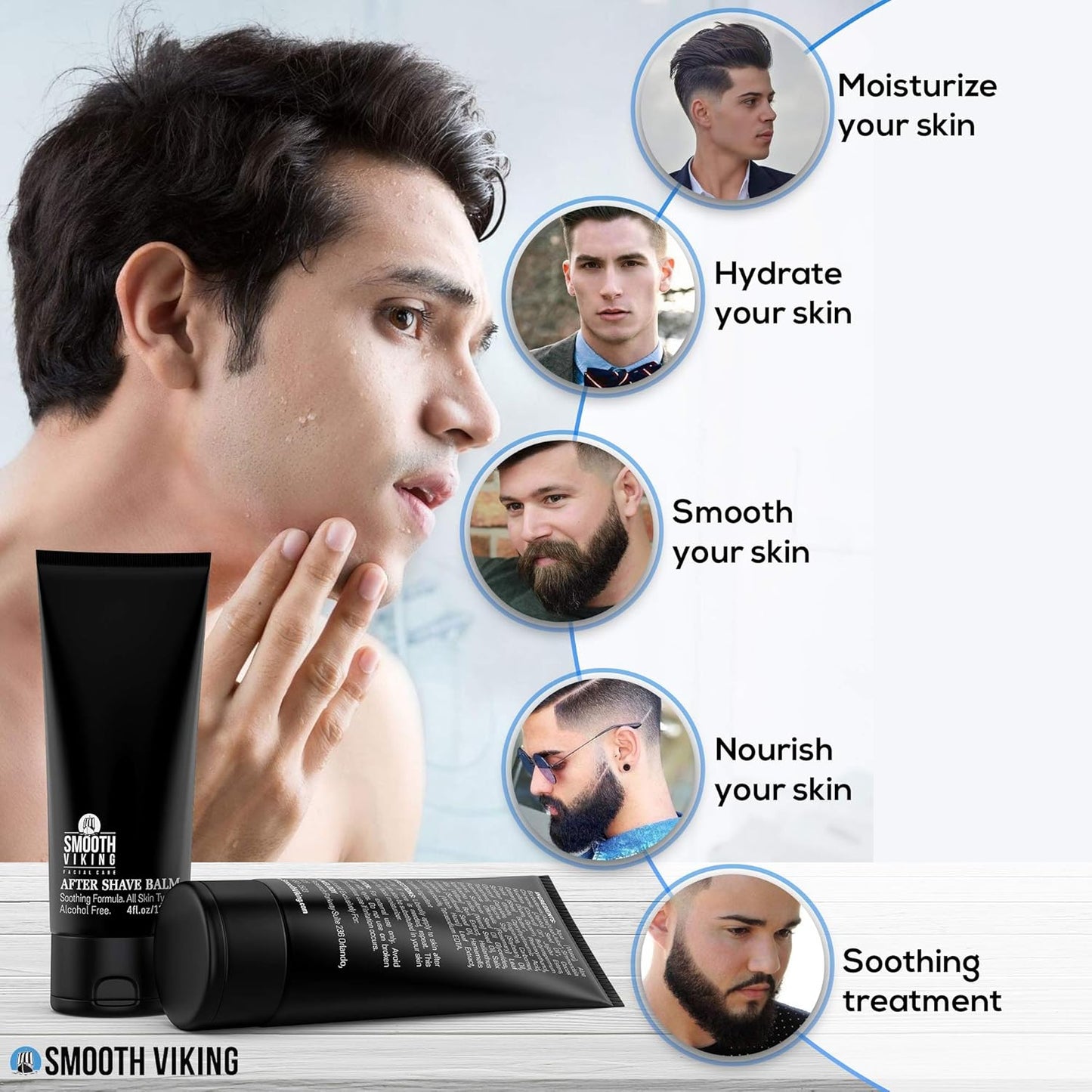 Smooth Viking Beard Care After Shave Balm For Men, Alcohol Free Mave Balm with Spiced Black Pepper Scents, Aftershave For Men, Soothing, Moisturizing - After Shave Lotion For Men Sensitive Skin (4 Oz)