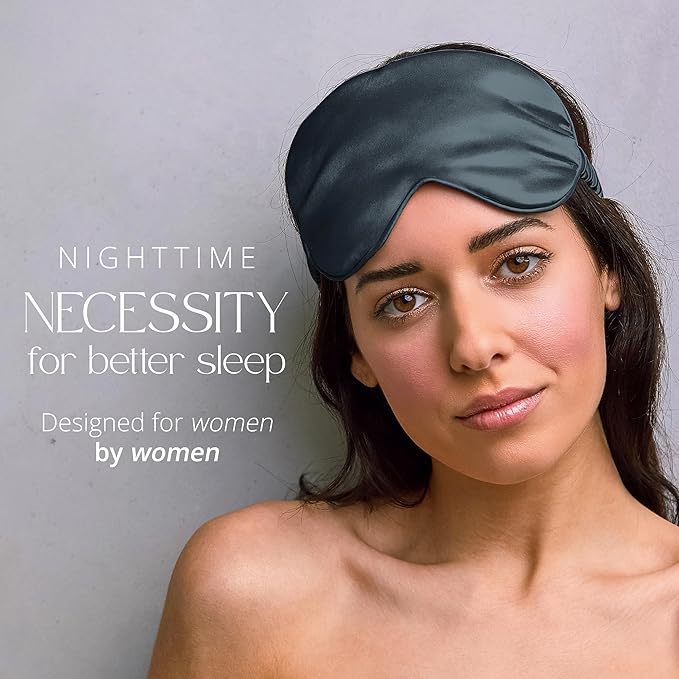 Grace & Company Silky Satin Eye Mask for Women - Premium Black Satin Silk Sleep Mask - Hydrating, Ultra Soft & Lightweight Vegan Sleeping Mask - Midnight