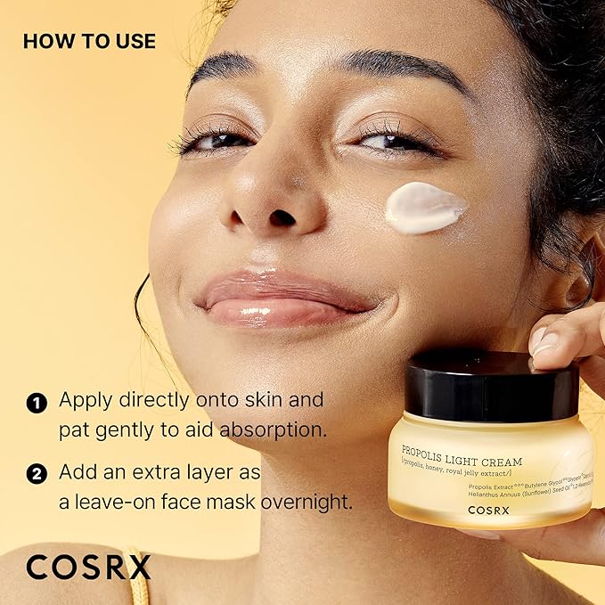 COSRX Full Fit Propolis Light Cream, 2.19 Fl.oz / 65ml, Propolis 64.5%, Hydrating Daily Day and Night Moisturiser, Korean Skin Care, Not Tested on Animals, Paraben Free