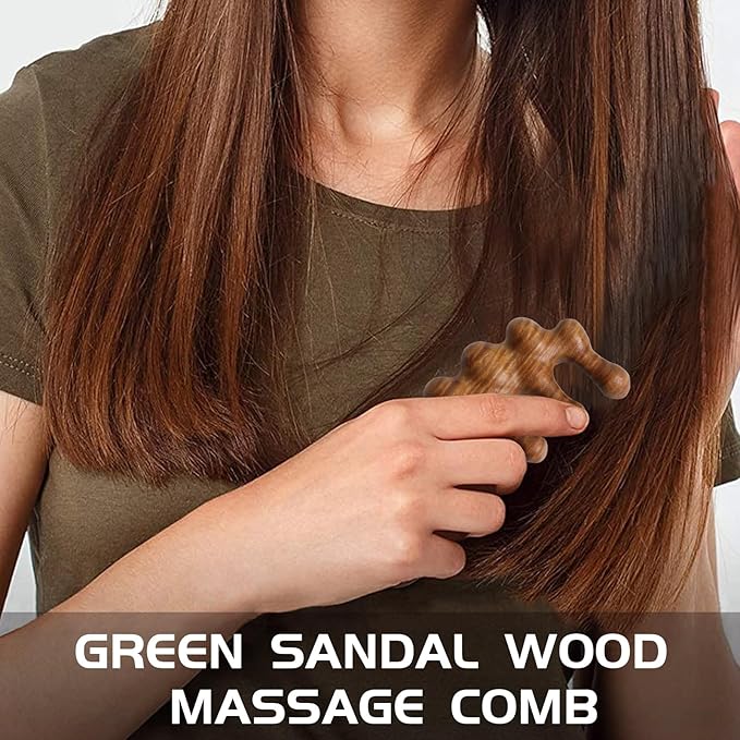 Natural Wood Wide Tooth Hair Comb Head Scalp Massage No Static Green Sandalwood Hair Pick Wooden Comb for Women Men Kids Hair Neck Hands Legs Caring Tool (Cute Hill), Brown