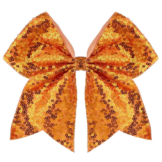 Large Glitter Cheer Bows Clips, Jumbo Big 7 Inch Cheerleading Sequin Hair Bow Hair Accessories for Teens Girls Football Sports Cheerleader Outfit Uniform (Bright Orange)