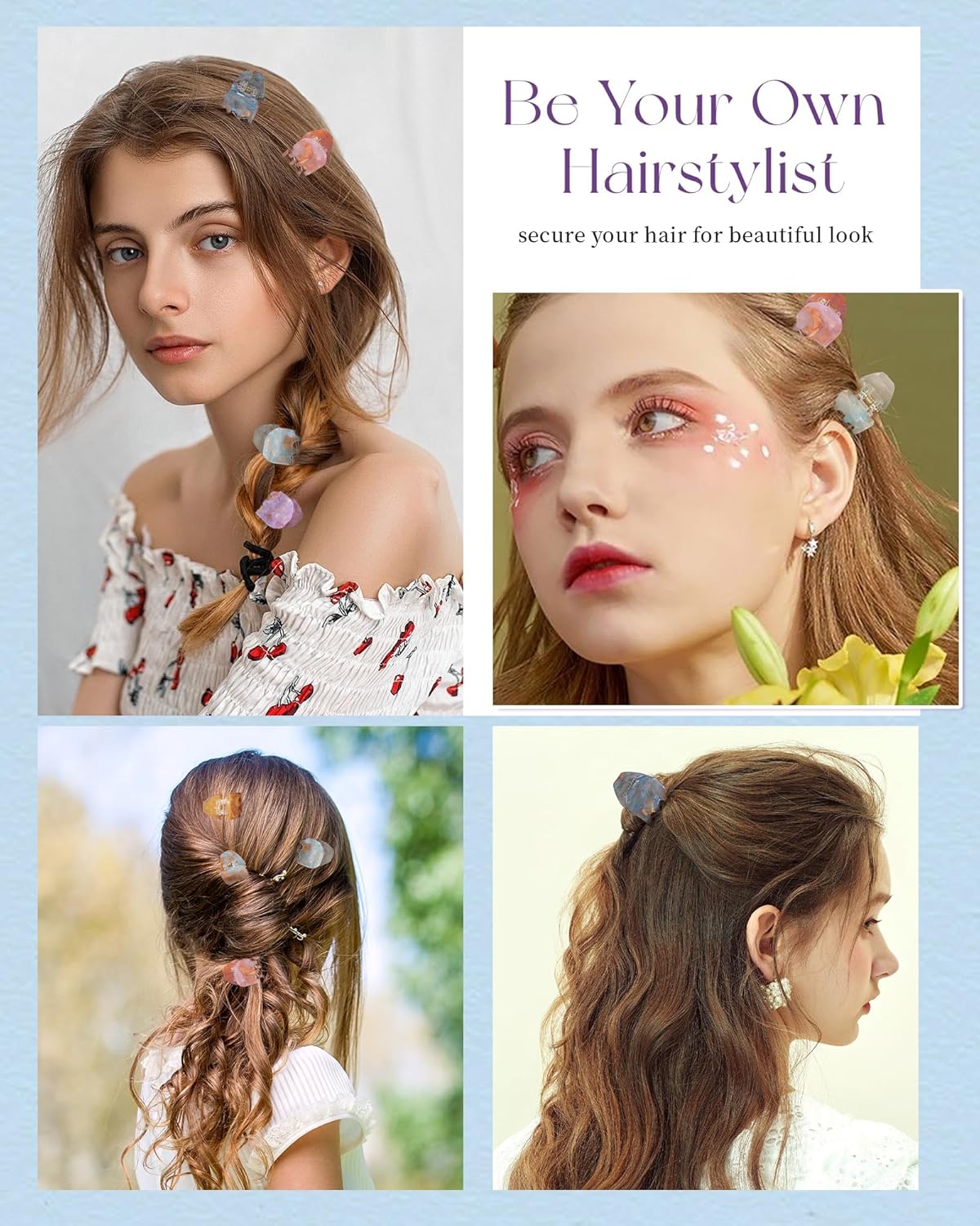 ACECHA Upgraded 12 Pack Small Butterfly Hair Claw Clips for Women - Square Rectangle, Colorful Nonslip Mini Hairclips for Hair Styling Accessories (Square)