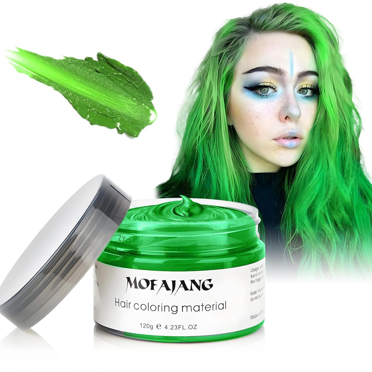 Green Temporary Hair Dye Wax Natural Instant Hair Color Wax Pomades 4.23 oz, Hair Styling Clay for Party, Cosplay, Halloween, Christmas