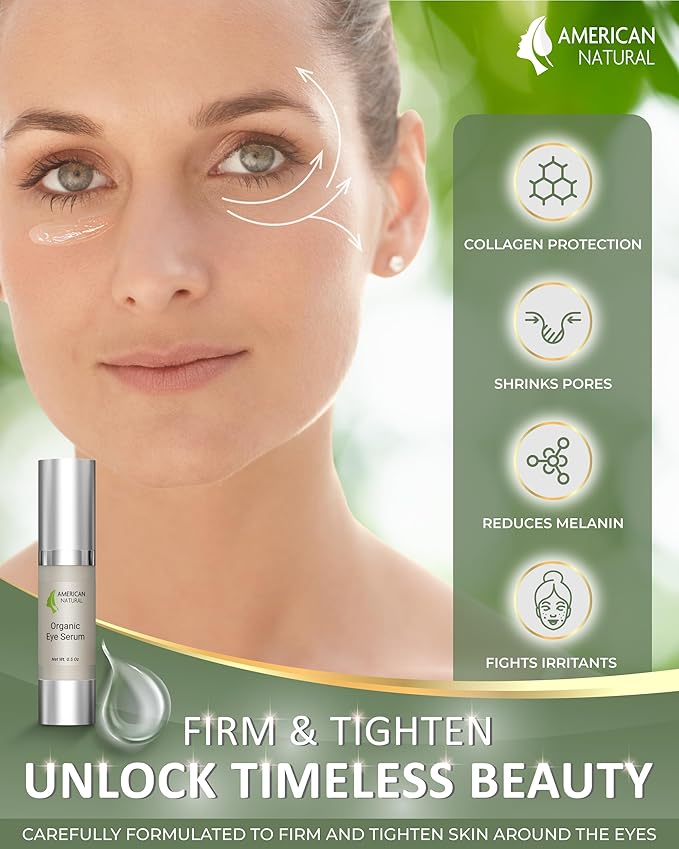 American Natural Eye Serum for Puffy Bags Under Eyes (0.5oz) - Dark Eye Circle Remover with Organic Cucumber & Chamomile Extract | Fine Line & Wrinkle Reduction Anti Aging Serum For Men & Women