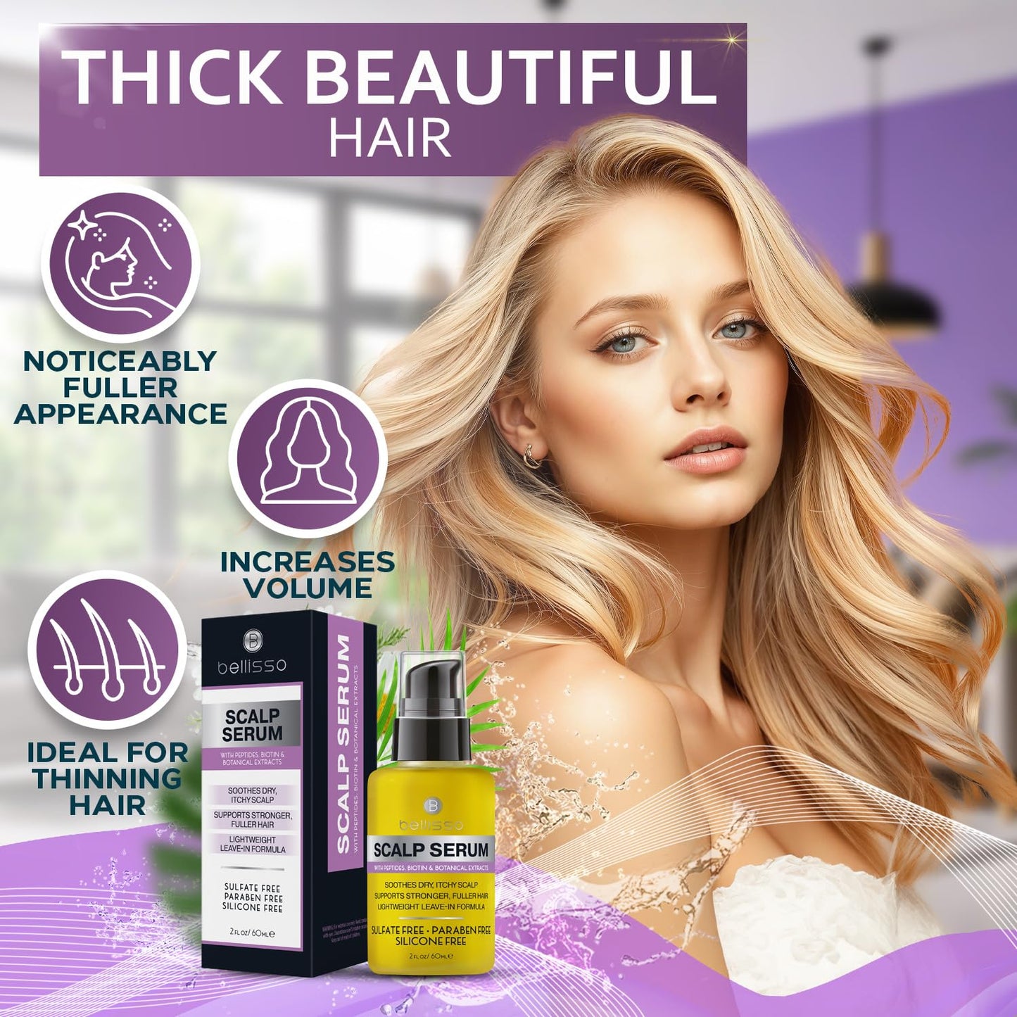 BELLISSO Scalp Serum - Dry and Itchy Dandruff Moisturizer Treatment for Women and Men - Advanced Care and Anti Itch Relief Tonic - 2 Fl Oz