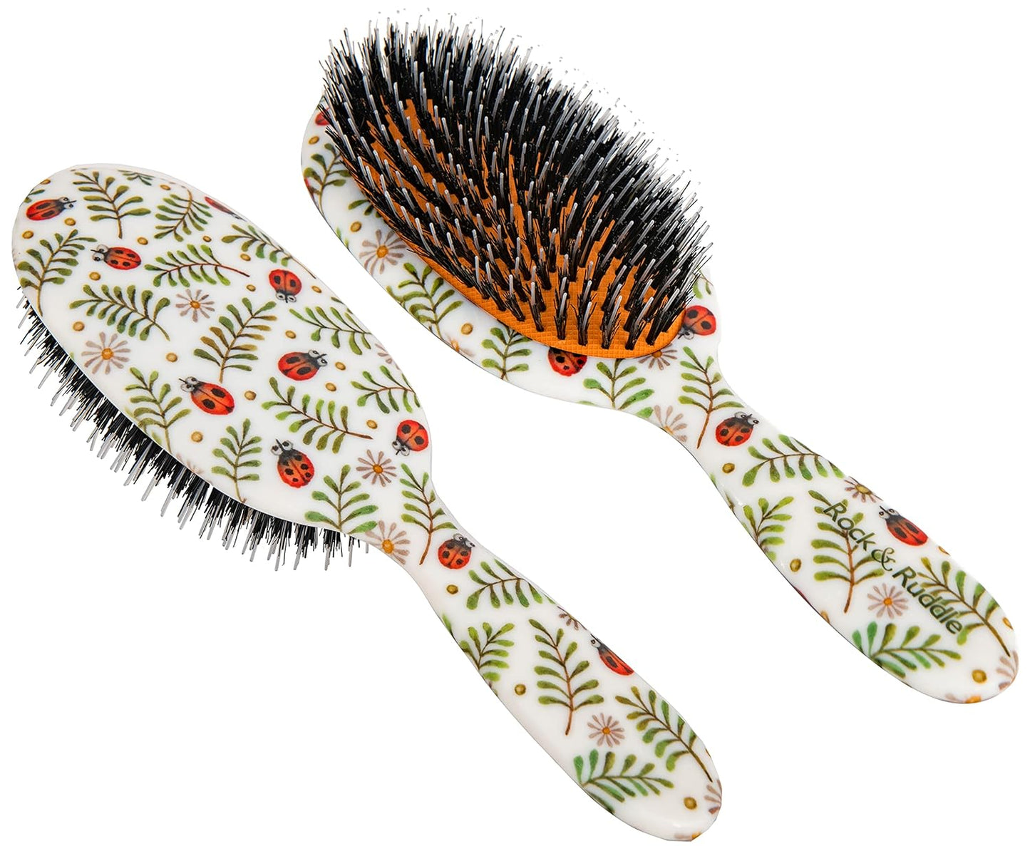Rock & Ruddle Natural Mixed Boar Bristle Hair Brush for Women and Kids (Large, 21 cm) - Perfect for Wet or Dry Hair, Detangling Smoothing Blowdrying - Designed & Made in UK - Ladybirds Design