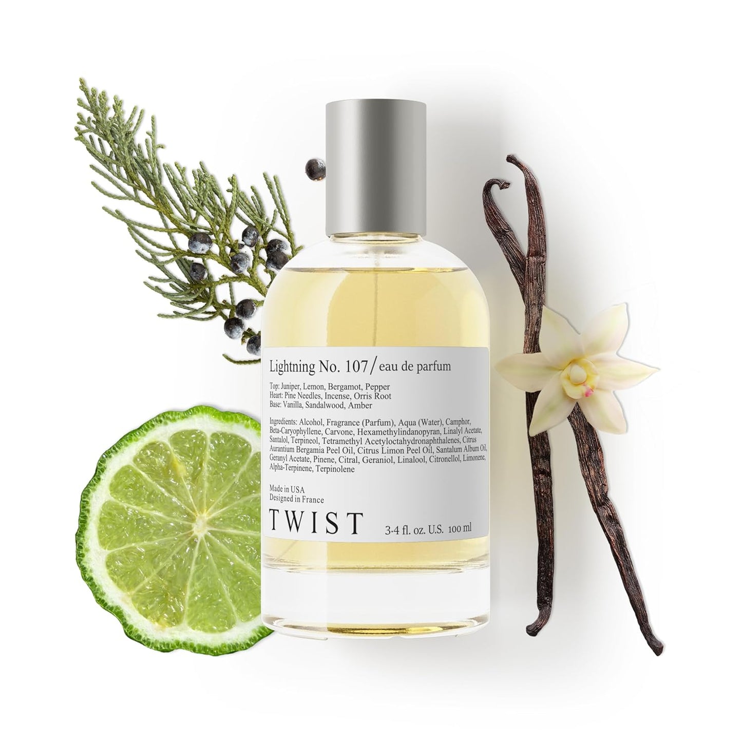 Twist Lightning No. 107 - Inspired by Byr. Gypsy Water, Long-Lasting Perfume for Women and Men, Bergamot & Juniper Berry Fragrance, Paraben-Free, Vegan, Clean, Unisex – Spray 100 ml | 3.4 fl. oz