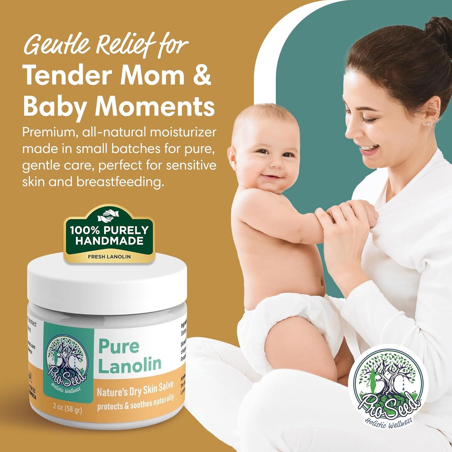 100% Pure Lanolin Cream - Handmade, Unrefined Balm for Dry & Itchy Skin, Cracked Lips, Breastfeeding, Baby Care, Moisture-Rich, Nursing Essentials & Petroleum-Free, Perfect for Hands, Face & Paw Care