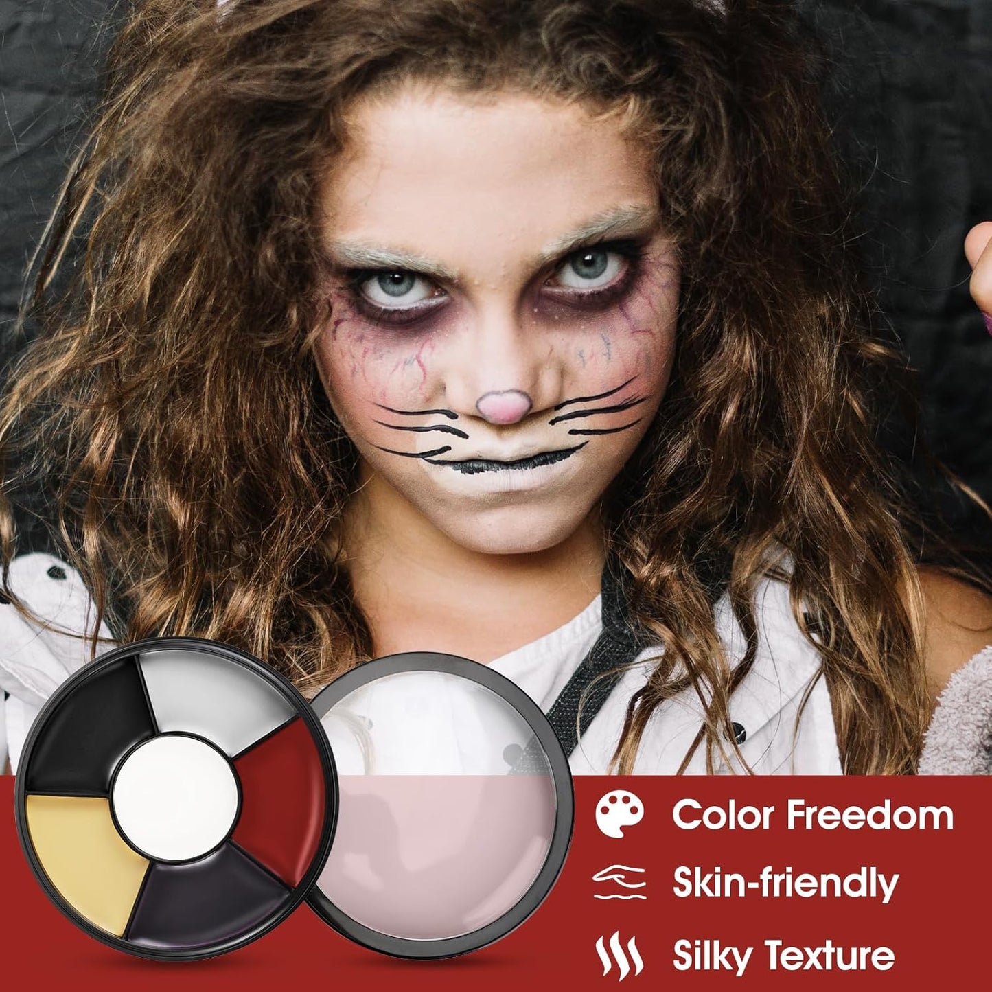 6 Colors Halloween Face Body Paint + 6pc Sponge + 3pc Brush, Black Red White Yellow Bruise SFX Makeup, Face-Paint Body Paint Halloween Makeup Kit for Zombie Clown Vampire Skeleton Joker Costume