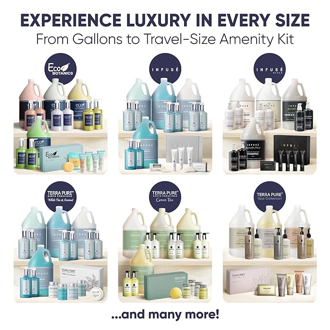 Infuse Black Amenity Kit | Boxed Hotel Toiletries | Bulk Set 1 oz Travel Size Shampoo, Conditioner, Lotion, Body Wash & Cleansing Bar for Guest Hospitality Hotel/Vacation Rentals | 300 Pieces