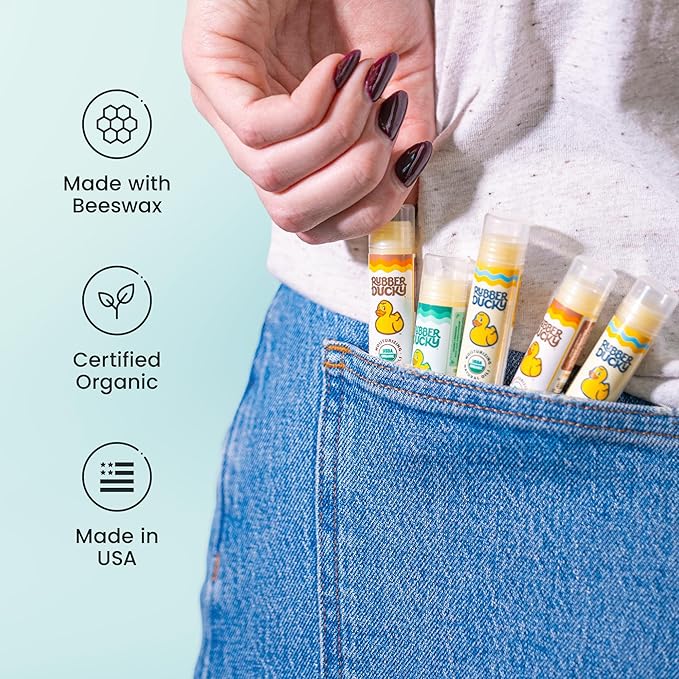 Rubber Ducky Sunscreen - Organic Lip Balm for Women, All Natural Lip Balm Stick with Vitamin E - Moisturizing & Hydrating Lip Balm for Dry Lips - Untinted and Non-Toxic Lip Care - Spearmint, 3 Pack