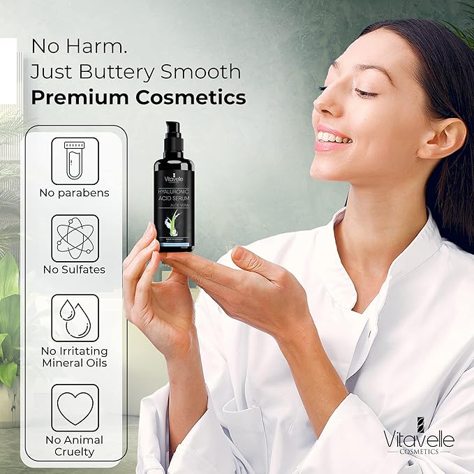 Hyaluronic Acid Serum with Aloe Vera – Anti Aging Aloe Hyaluronic Acid Face Serum – Postbiotic Hyaluronic Acid Moisturizer and Hydrating Serum – No Parabens or Irritants – Skin Serum by Vitavelle