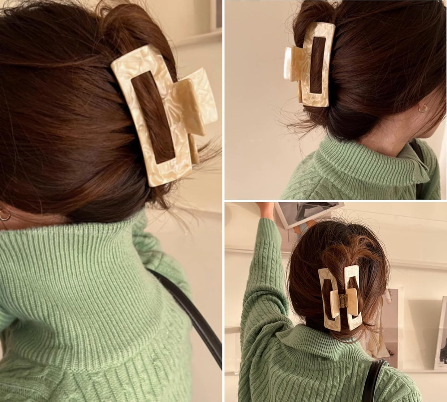 Large Tortoise Shell Claw Clip 4.1 Inch Cellulose Acetate Hair Claw, 2 Pack Banana Clips Hair Claw Clips for Thick Curly Hair, Hair Jaw Clamp Fashion Hair Accessories for Women Ladies