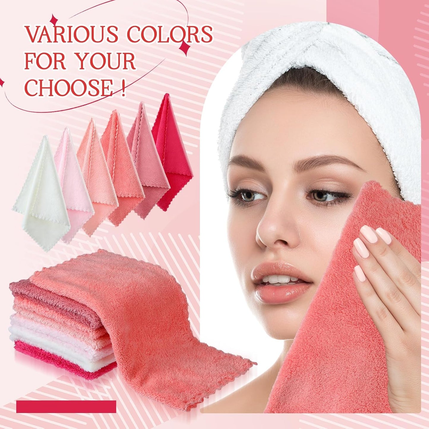Syhood 12 Pieces Face Wash Cloth 12 x 12 in Makeup Remover Cloths Towel Coral Velvet Facial Microfiber Soft Fast Drying Facial Cleansing Towel for Face(Pink Colors)